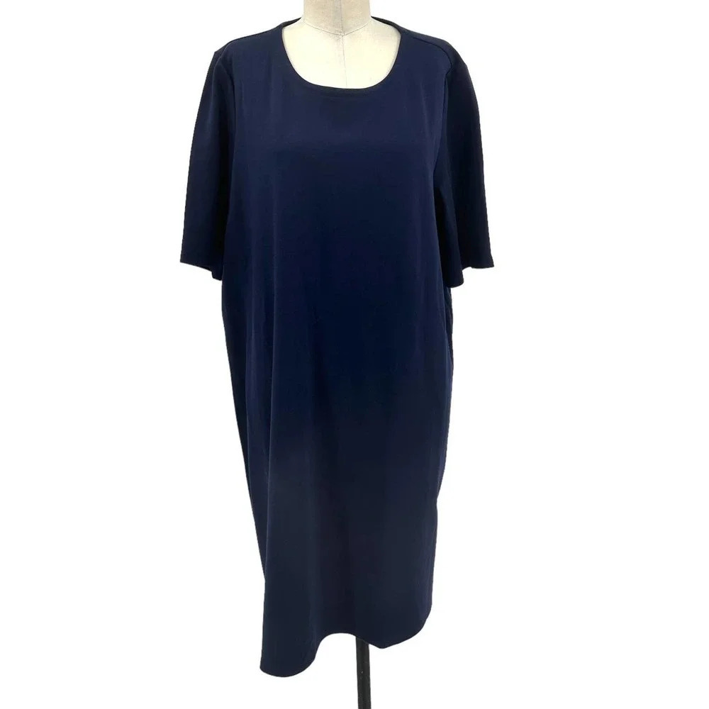Eileen Fisher Navy‎ Blue Tencel Blend T-shirt Short Sleeve Dress Size XL